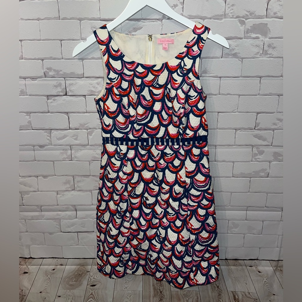 Lilly Pulitzer Iggy Resort Cut Out Shift Pique Dress Sz 4 Purple/Pink/White/Red